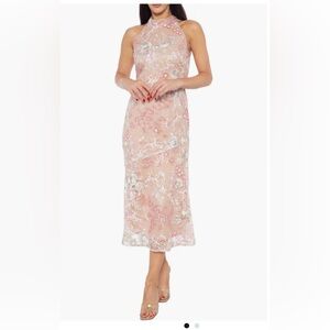 NWT Nordstrom Marina Pink Sheath Halter Midi Dress